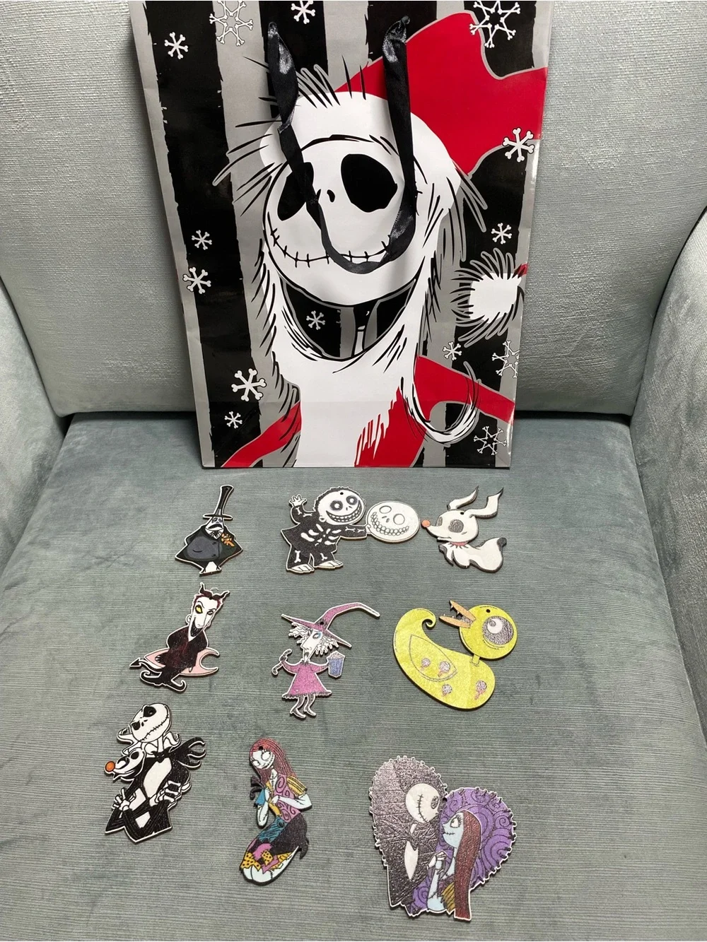 Nightmare Before Christmas Wooden Ornaments NWOT 9 piece and Gift Bag